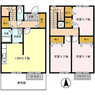 兵庫県神戸市垂水区多聞台5丁目【テラスハウス】の間取り