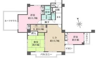 ハイツ住吉川公園【6階】の間取り