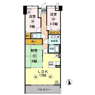 プラザハイツ二ツ屋C棟【1階】の間取り