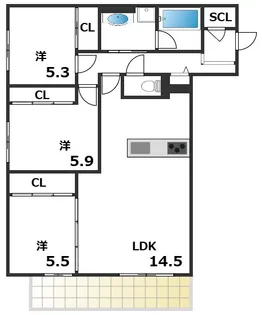ラルーシュ【102号室】の間取り