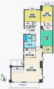 芦屋緑1住宅3号棟【5階】の間取り