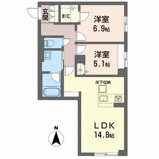 ベレオガーデンズ北方Ⅱ【1階】の間取り