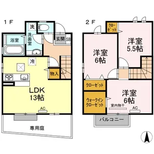 岡山県岡山市北区田中【テラスハウス】の間取り