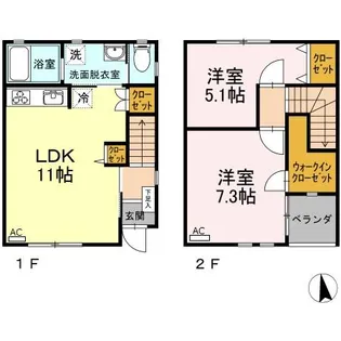 岡山県岡山市中区八幡【テラスハウス】の間取り