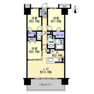 レーベン岡山表町CROSS COURT【15階】の間取り