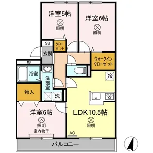 ハイカムールウエストリバー A棟【3階】の間取り