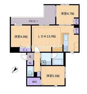 セノーテ南台【101号室】の間取り