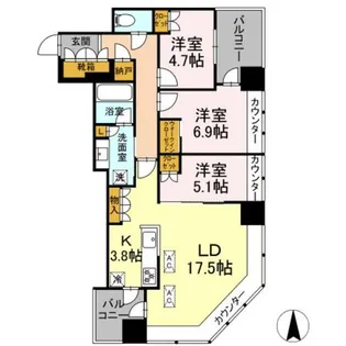 武蔵野タワーズ スカイクロスタワー 1【12階】の間取り