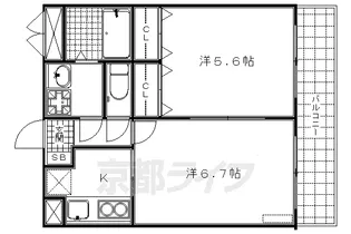 DETOM−1東福寺【322号室】の間取り