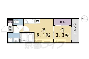 ハーモニーテラス深草越後屋敷町【2階】の間取り