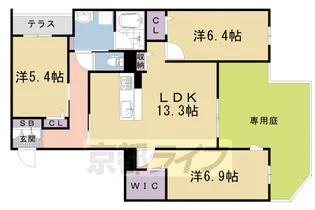 エクレール ヴェール シャーメゾン西院【101号室】の間取り