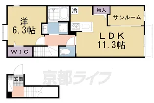 京都府木津川市加茂町里中門伝【アパート】の間取り