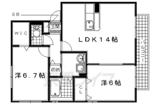 リビングタウン祝園 C棟【C201号室】の間取り