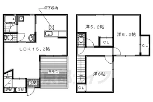 京都府京田辺市興戸地蔵谷【テラスハウス】の間取り
