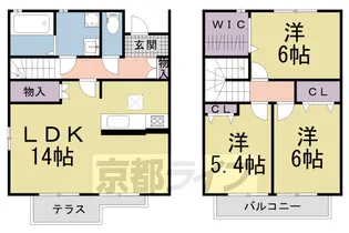 京都府京田辺市花住坂1丁目【テラスハウス】の間取り