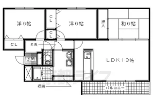スクエア美濃山【B203号室】の間取り
