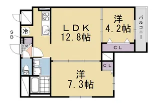フラッツ六地蔵【1階】の間取り