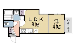 フラッツ六地蔵【1階】の間取り