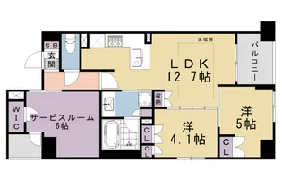 ラシュレ京都西大路【6F号室】の間取り