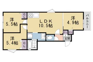 クリエオーレ牧野阪【101号室】の間取り