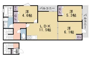 クリエオーレ牧野阪【301号室】の間取り