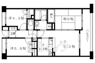 パインフィールド洛西【305号室】の間取り