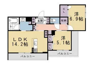 ヴィアソーレ竹田【201号室】の間取り