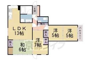 サンリーベ衣笠【1階】の間取り