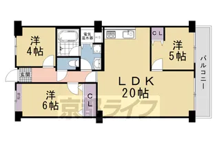 コトーハイツ伏見稲荷C棟【613号室】の間取り