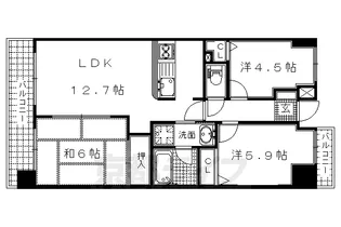 ヴィヴァーチェ桃山【501号室】の間取り
