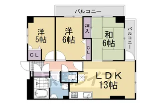 ラ・ペルル城陽【305号室】の間取り