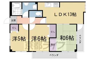 ラ・ペルル城陽【206号室】の間取り