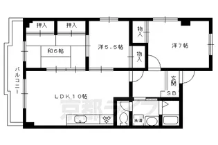 京都府京都市北区衣笠東尊上院町【マンション】の間取り