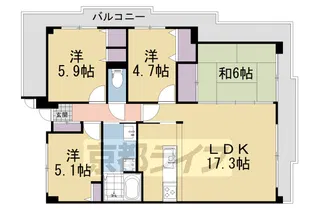 ユニハイム城陽【206号室】の間取り