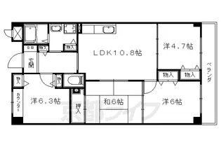 京都府京都市山科区四ノ宮中在寺町【マンション】の間取り