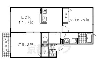 京都府京都市山科区大塚野溝町【アパート】の間取り