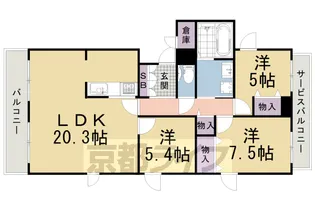 京都府京都市北区小山上花ノ木町【マンション】の間取り