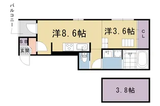 ハーモニーテラス深草下川原町Ⅱ【102号室】の間取り