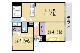 京都府京都市右京区嵯峨野宮ノ元町【アパート】の間取り