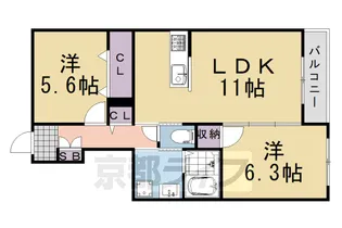 ベレオ桂【108号室】の間取り