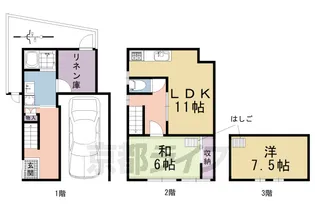京都府京都市北区衣笠西馬場町【テラスハウス】の間取り