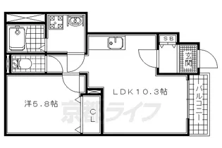 コンフォール菟道【103号室】の間取り