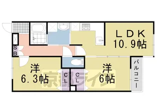 デファーンドル長岡京【1階】の間取り