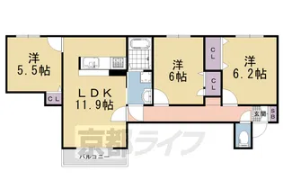 かのん梅ケ畑【207号室】の間取り