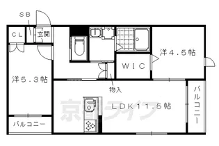 CASA二条御前【101号室】の間取り