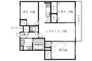 サンシャインガーデン嵯峨嵐山 A棟 B棟【B310号室】の間取り