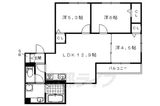 「ルピナス嵯峨B棟」【3階】の間取り