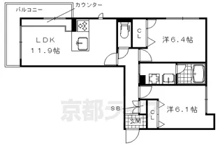 シャーメゾン四条桂川【105号室】の間取り