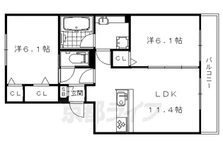グランソレイユ西院【1階】の間取り