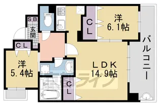 ルーエ五条堀川【3階】の間取り